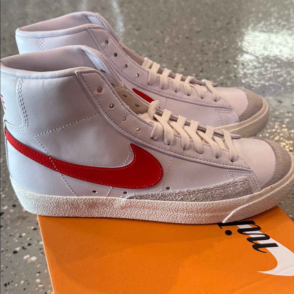 Nike White and Habanero Red Blazer Mid ‘77 Sneaker